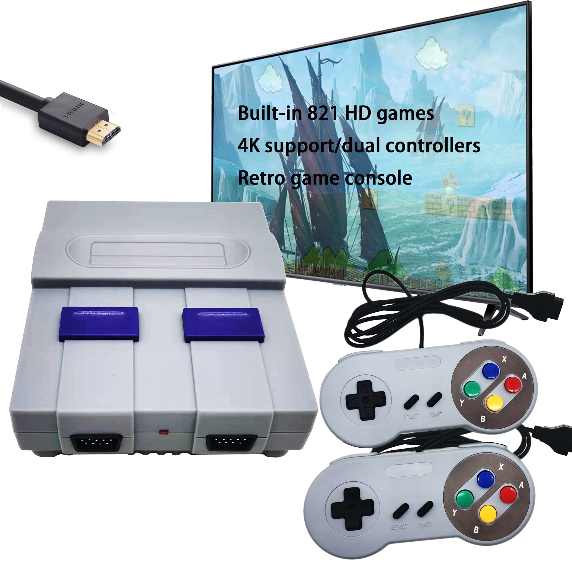 Retro Game Console Super Classic Mini Video Game Console with Built-in 821 HD Gaming TV Plug and Play Video Game System.